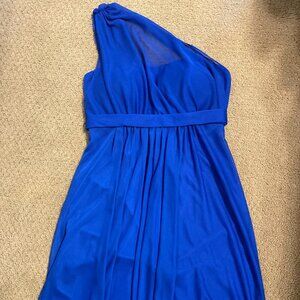 David's Bridal one-shoulder cobalt blue dress